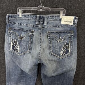 Affliction Cooper Jeans Men's 38x34 Blue Distressed Embroidered Denim Y2K